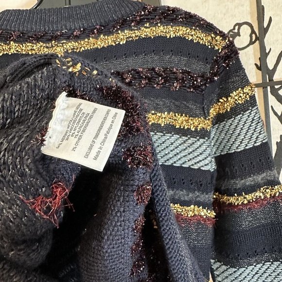 Tory Burch Sweater Stripe Metallic Merino Wool Alpaca Blend Danielle Navy Thick - Picture 9 of 11